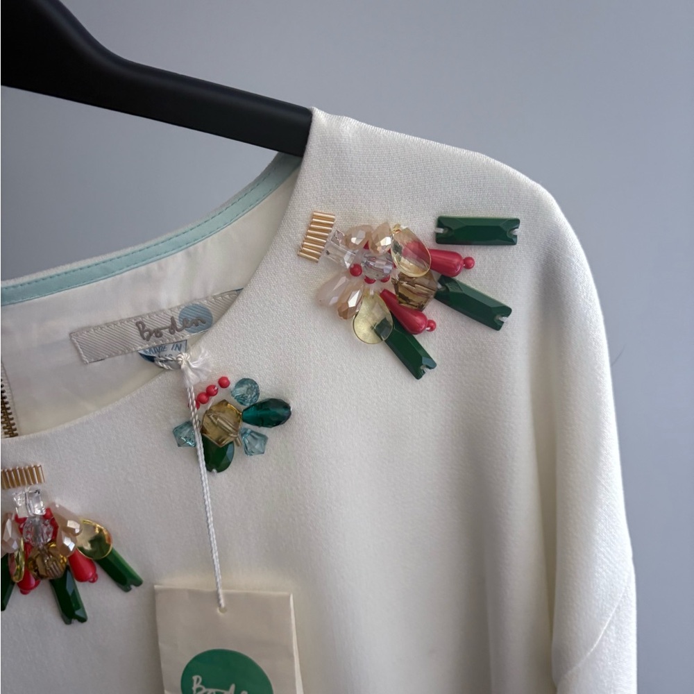 Boden White Jewel Embellished Top size US 8/UK 12